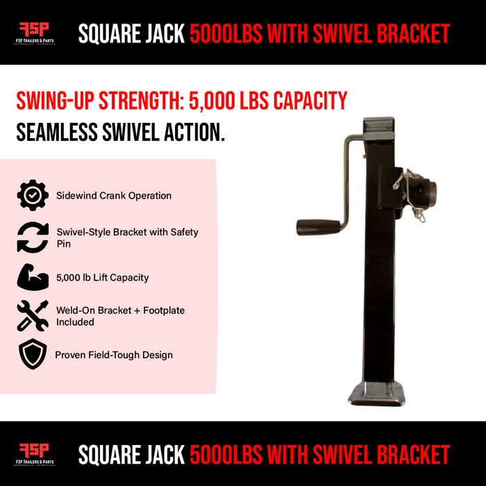 Square Jack 5000lbs with swivel bracket - FSP Trailers and Parts