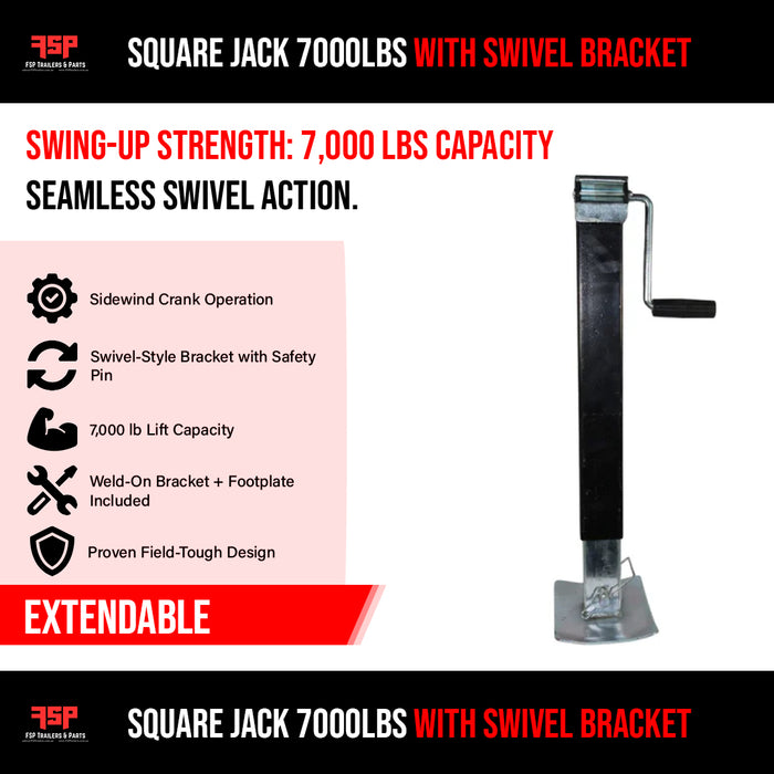 Square Jack 7000lbs with swivel bracket (Extendable) - FSP Trailers and Parts