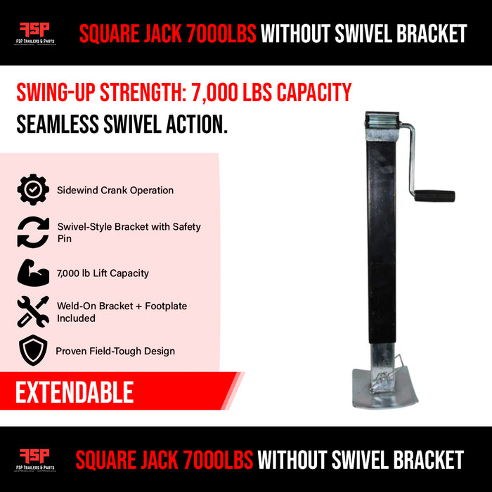 Square Jack 7000lbs without swivel bracket (Extendable) - FSP Trailers and Parts